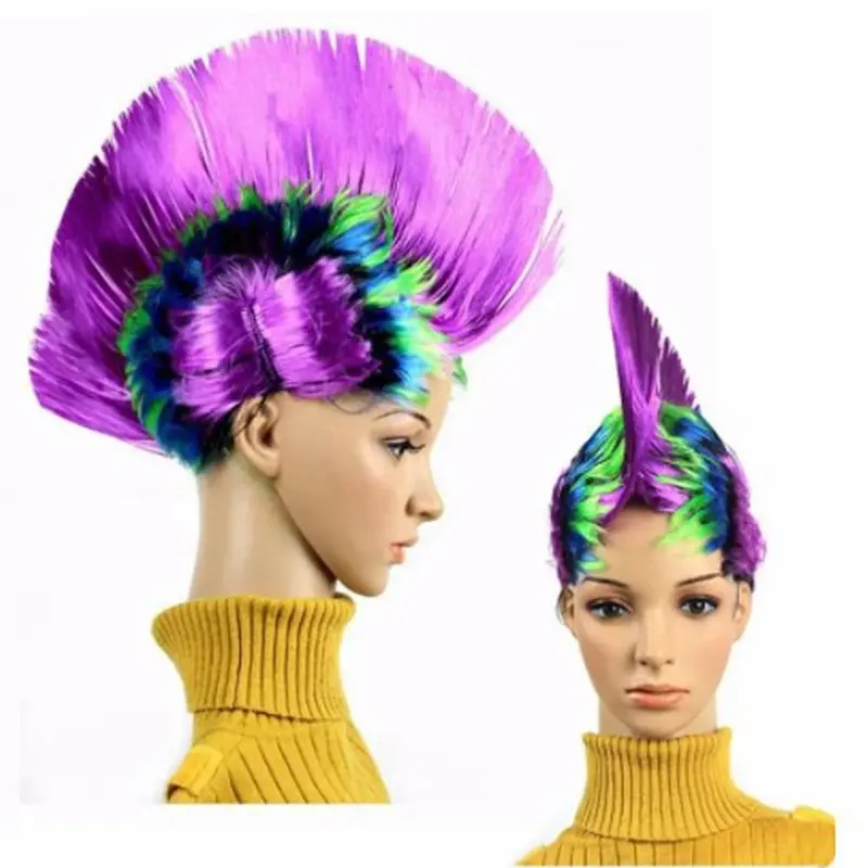 Tóc Giả Mohawk Vô Hình Tự Nhiên, Unisex, Thiết Kế Hình Sừng Gà Vui Nhộn Màu, Phong Cách Disco Và Lấp Lánh, Tóc Giả Punk Cầu Vồng, Thích Hợp Cho Bữa Tiệc Halloween 1