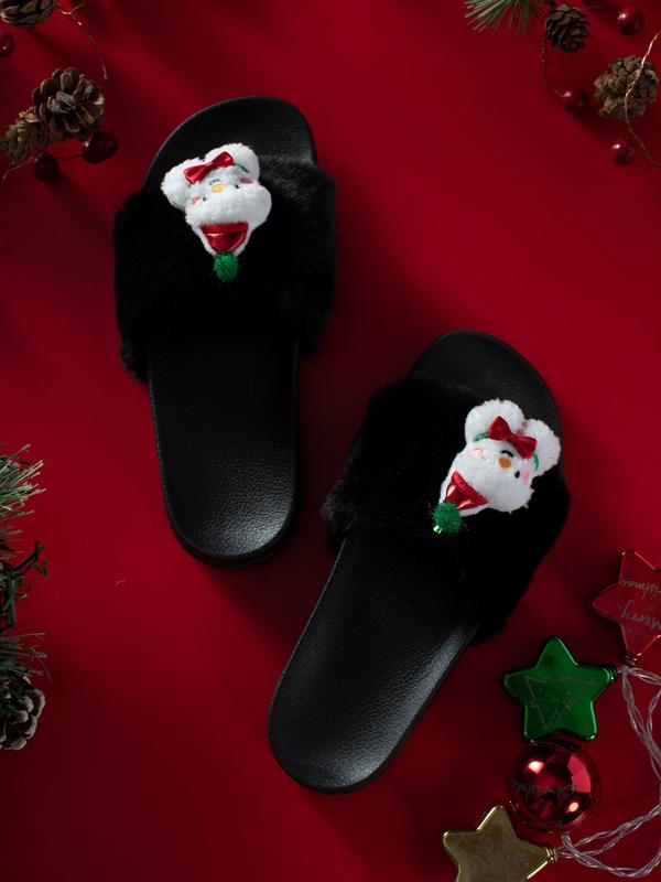 Women's Cute Snowman Design Plush Slippers, Casual Soft Comfortable Home Slippers, Warm Slippers for Indoor & Outdoor Use for All Seasons 0