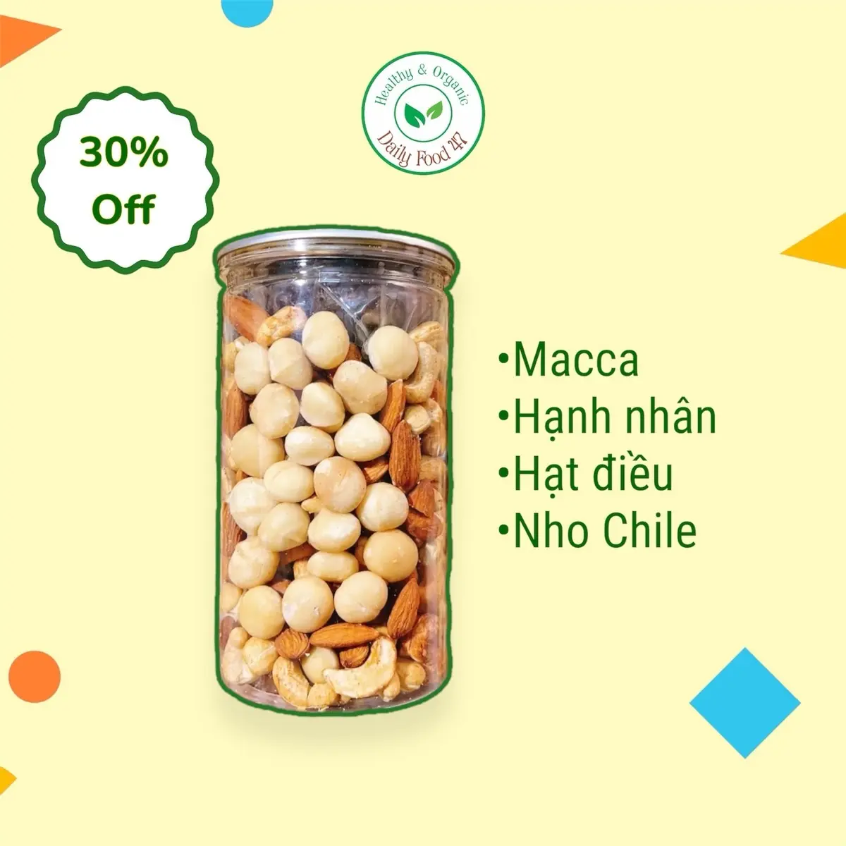 [Hot- K Óc Chó, K Bí] Mix 3 Loại Hạt + Trái cây( 20 hạt macca, hạnh nhân, điều) vị mật ong 500gram  Granola Hạt Ngũ Cốc ngucoc