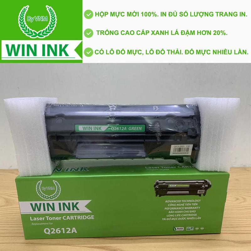  Hộp mực máy in LBP2900  mã mực Q2612A 303 703  cao cấp dùng trống xanh lá siêu đậm có lỗ đổ mực và đổ thải 