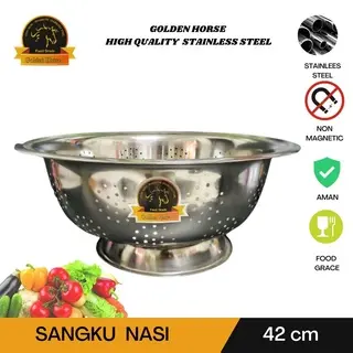 sangku nasi  42 cm tanpa tutup / rice colander 42 cm / stainless steel / golden horse Wadah