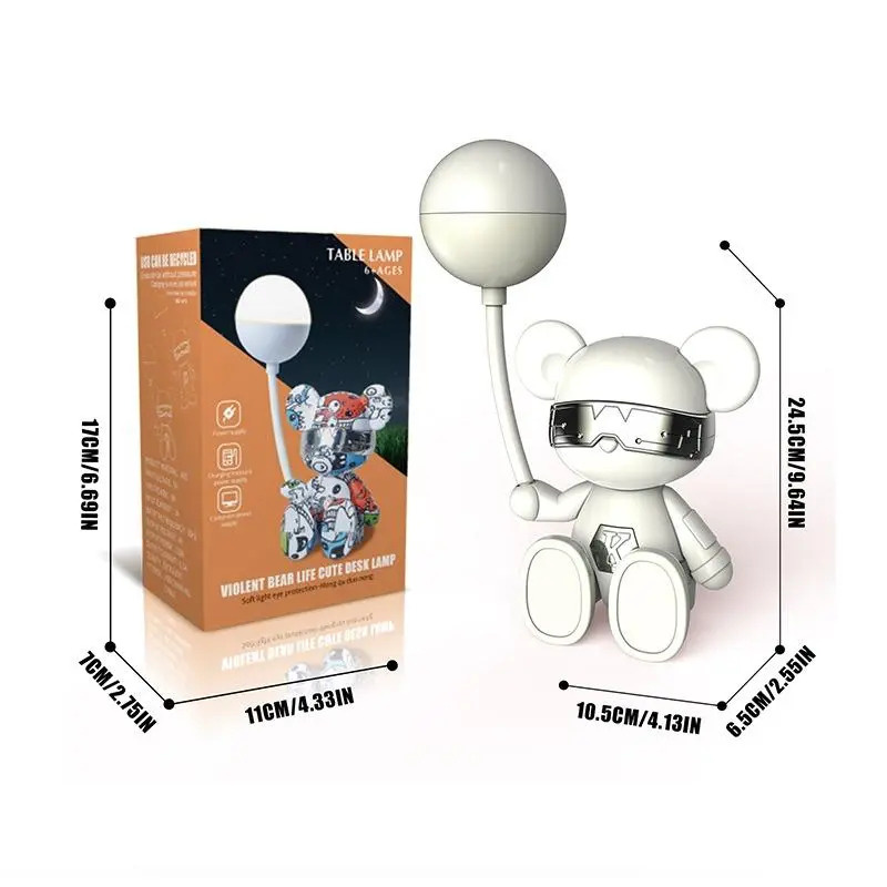 Cartoon bear design moon light, gift USB charging cable, rechargeable night light, creative romantic atmosphere light, children's room bedroom decoration, bedroom lamp, children's bedroom essential, children's gift 4