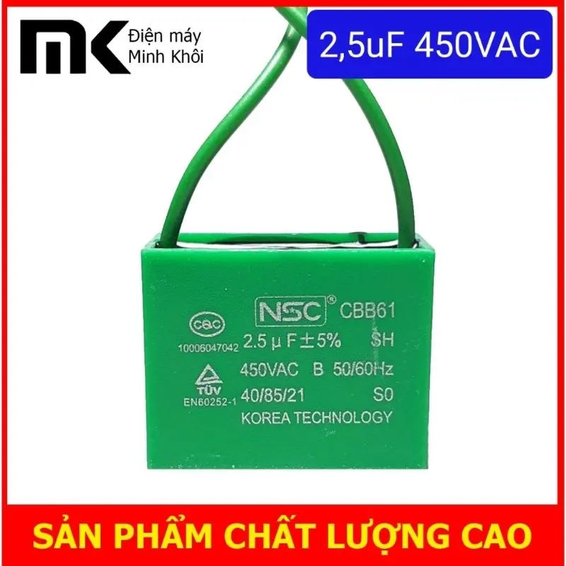 Tụ 2,5uf NSC - Tụ vuông cho quạt, máy bơm nước các loại 0