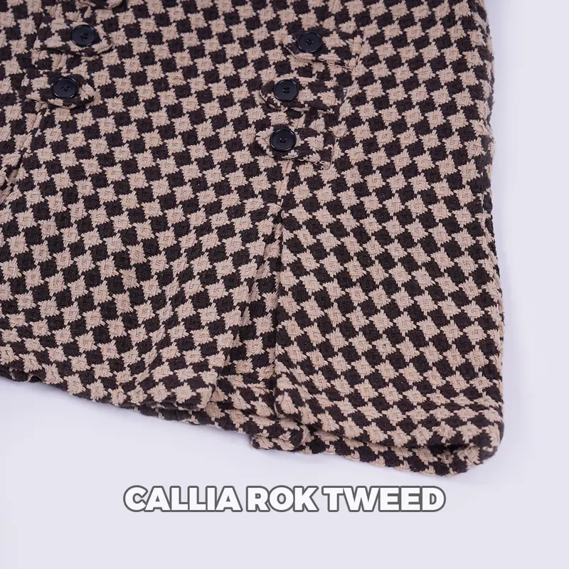 MH Fashion CALLIA Mini Skirt Rok Wanita Pendek Tweed Rajut Warna Coklat Hitam Hijau Korean Basic Retro Style Casual Style Mini Skirt Tebal Resleting Samping Kiri Saku Samping Kanan Variasi Kancing Belah A Line Skirt Midi Waist Size S-XXL Bawahan Wanita 4