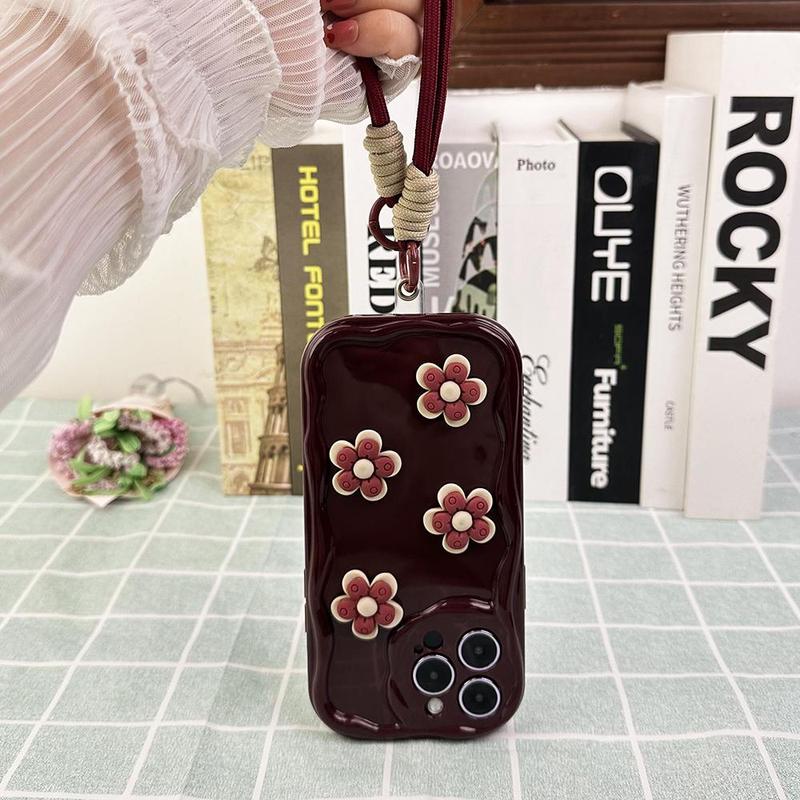 Product Introduction of 3D Flower Pattern Phone Case with Lanyard, Decorative Phone Protector Cover, Phone Accessories Compatible with iPhone 16 15 14 13 12 11 XS Max Series 3
