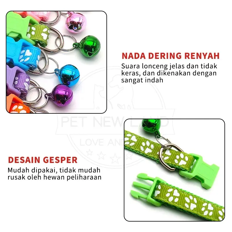 Kalung Kucing Lonceng Hewan Peliharaan Tali Leher Anjing Kecil Lonceng Pet Collar Dog Kitten Adjustable Motif Tapak Kaki Murah Import 3