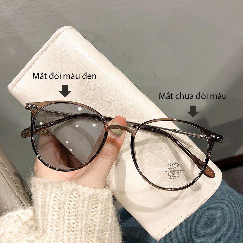 Kính đổi màu khi ra nắng nam nữ thời trang cao cấp,mắt kính không độ chống tia UV và ánh sáng xanh phong cách Hàn Quốc thay thế được tròng cận Minaso 501