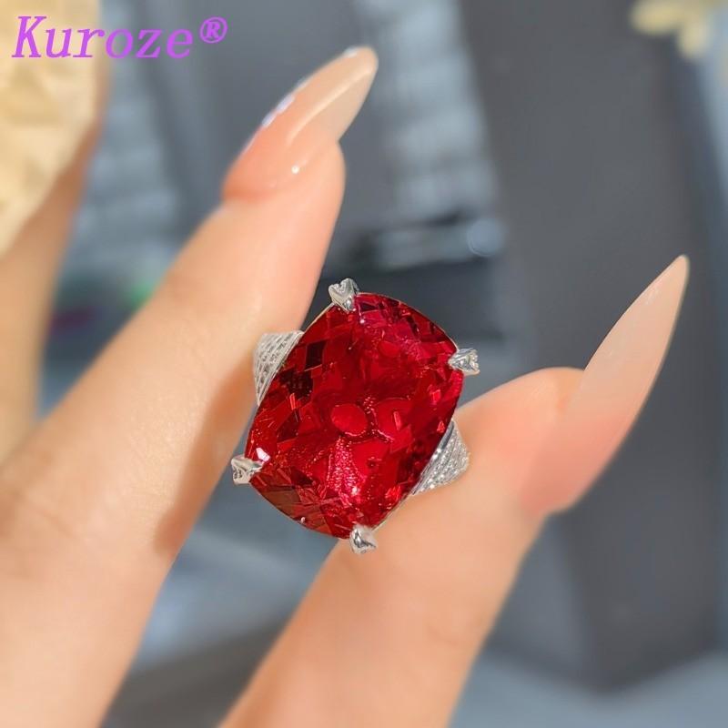 Kuroze new royal blue pigeon blood red pendant large carat fat square colored treasure earrings Paraiba ring green diamond suit women 4