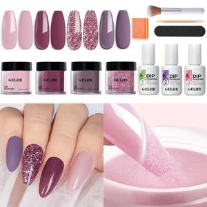 Long-lasting Dip Powder Nail Art Set, 11pcs/set Glitter Glossy Dipping Powder Nail Kit with Base Coat & Activator & Top Coat & Nail Art Tool, Press on Nails, DIY Manicure Kit for Home Salon