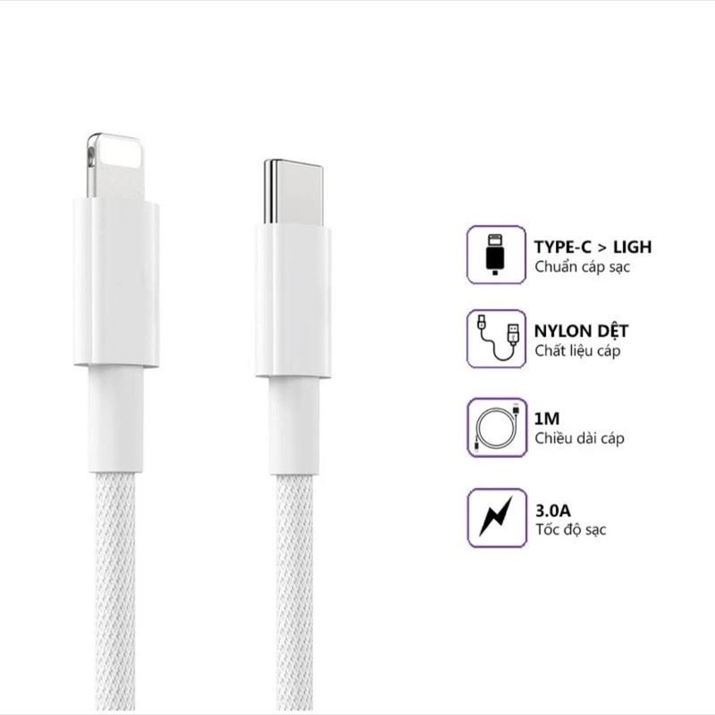 (COMBO 2 CÁP) sạc nhanh PD20W Chíp C94 bọc dù TypeC to L 1met sạc nhanh Phone 8-14prm Phụ Kiện Sạc Điện Thoại iphone Usb capsacnhanh 20w i