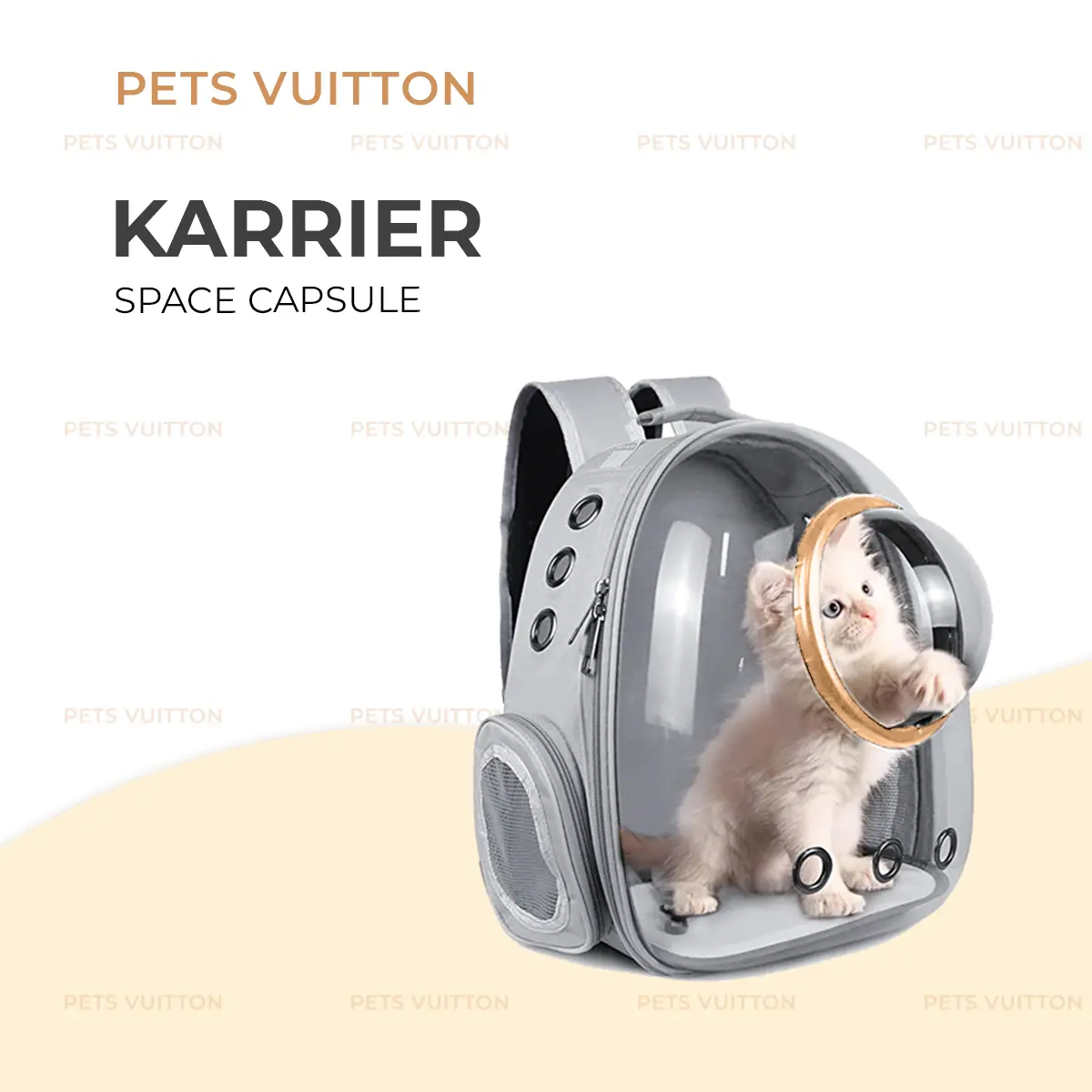 PetsVuitton KARRIER Space Capsule Cat Carrier Bag Beg Kucing Galas Belakang Pet Travel Outdoor Backpack Transparent Glass