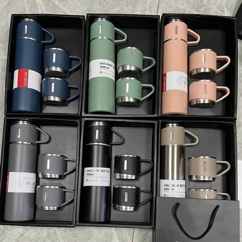 Bộ Bình Giữ Nhiệt Có Kèm 2 Cốc 500ML - Fullbox Làm Quà Tặng Sang Trọng - Chất Lượng Cao