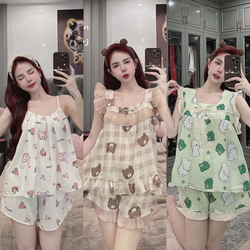 Đồ bộ đùi lụa mango thiết kế mới dể thương đồ bộ nữ lụa mềm thoải mái pijama nữ lụa mịn mát size dưới 60kg đồ bộ pizama đùi đồ bộ 2 dây
