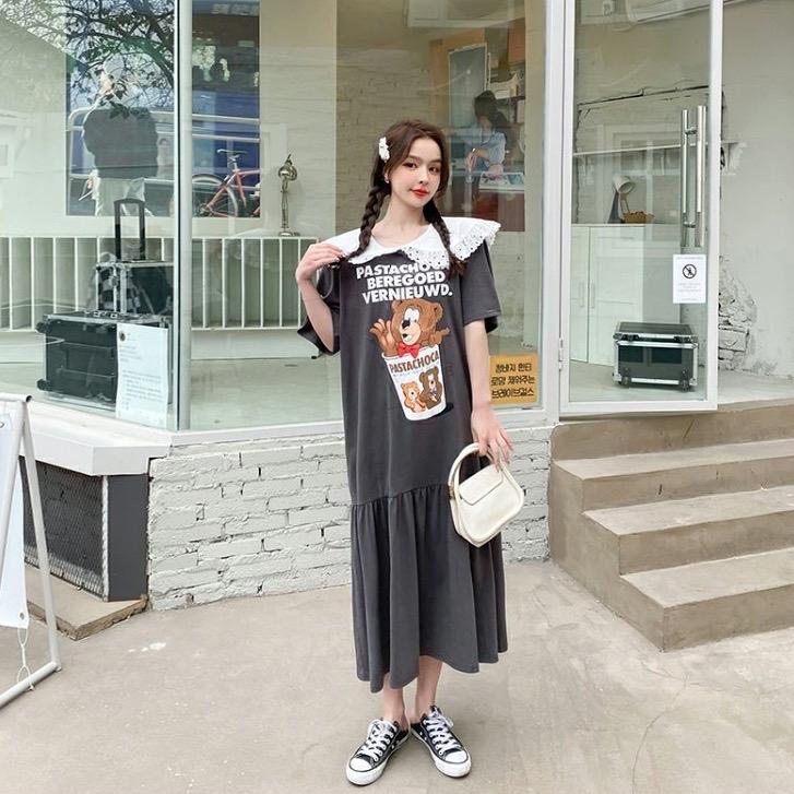 Váy suông xám đuôi cá phối cổ bèo trắng điệu đà QC giá tốt nhất Nữ Nữ Women Voi 6