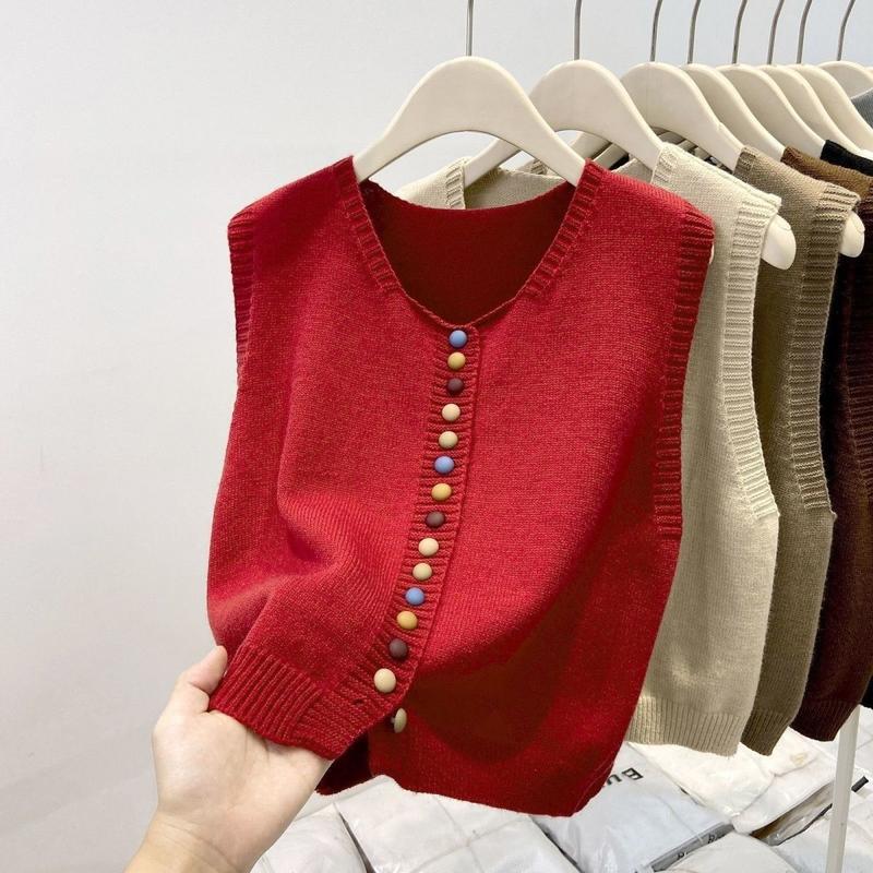 Áo Vest Cổ Tròn, Dệt Kim, Dành Cho Nữ, Dáng Rộng Vừa Vặn, Thời Trang, Thích Hợp Cho Mùa Xuân Và Mùa Thu, Váy Băng Quấn Áo Len gile  cổ  tròn 6