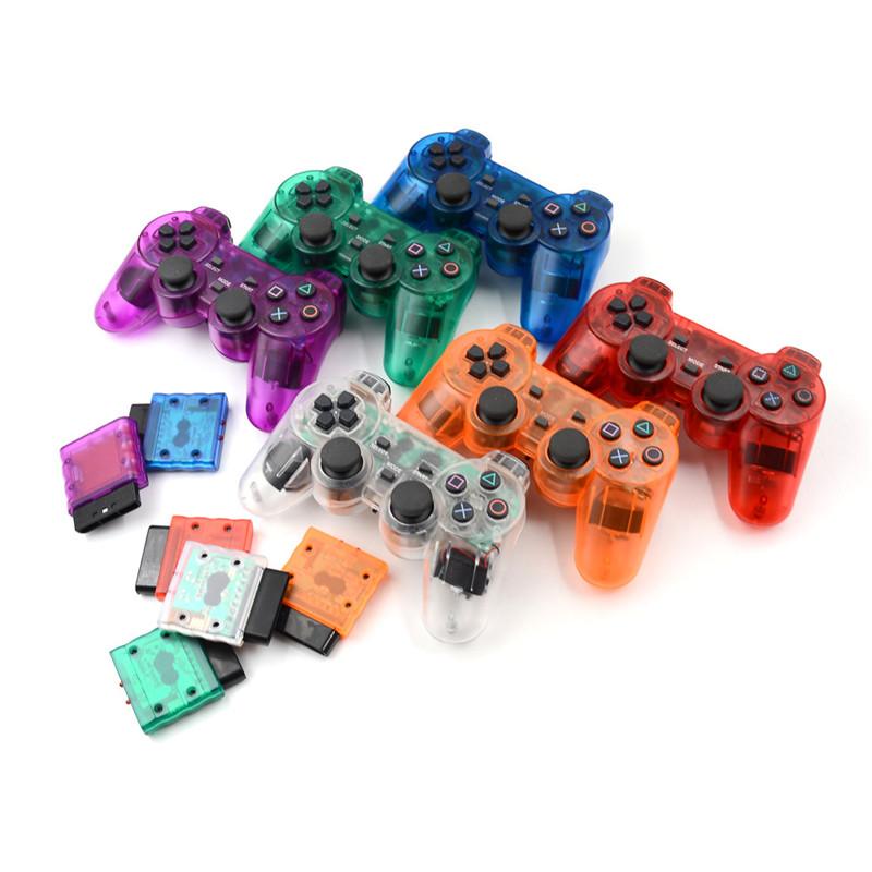 ตัวควบคุมเกมไร้สาย สีสันสดใส 2.4GHz Gamepad Joypad สำหรับ PS2 1 ชุด สีดำ 2