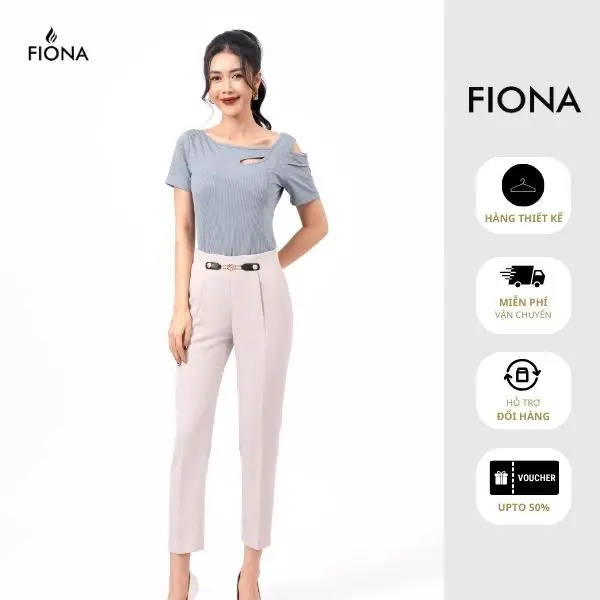 FIONA Quần beggi cạp liền phối đai trang trí F350775 Nữ Ong Voi 0