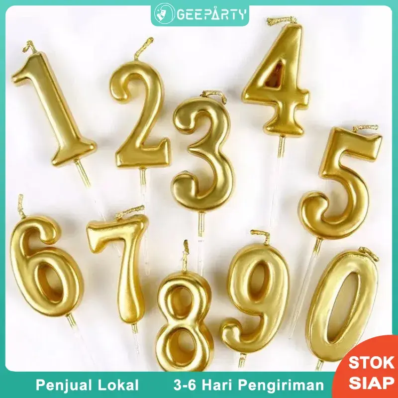 Lilin Kue Cake Emas Nomor 1-9 untuk Perlengkapan Dekorasi Pesta Ulang Tahun Membutuhkan Suvenir 0