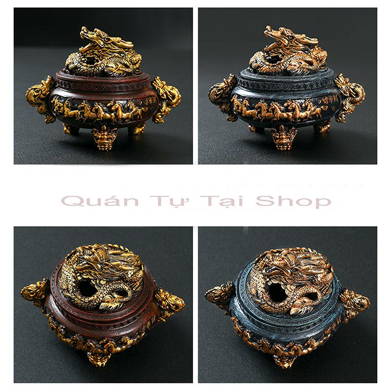 Lư hương xông trầm, Lư hương đốt trầm - Lư hương như ý, họa tiết đỉnh rồng - bát ngựa mã đáo thành công. Vật phẩm phong thủy, đời sống, tâm linh.