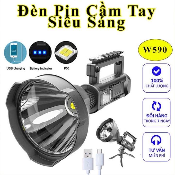  Đèn pin siêu sáng chiếu xa 1000m W590 sáng 4-6 giờ đèn pin kiêm sạc sự phòng cao cấp 