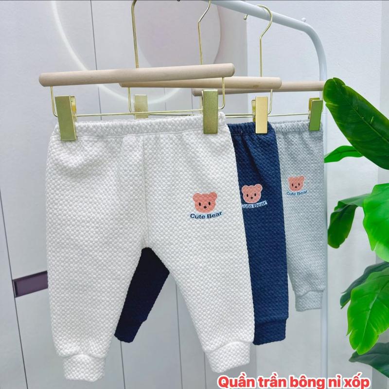 Set 3 quần dài trần bông nỉ xốp can đũng đóng bỉm cho bé