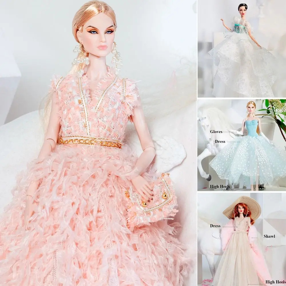 Hot European Fashion Feather Dress Gauze Skirt Exquisite 6 Styles Doll Clothes Suit DIY Toys Lace Dresses Shawl For 30cm Supermodel Doll/for 1/6 BJD Dolls/for 11.5" Doll