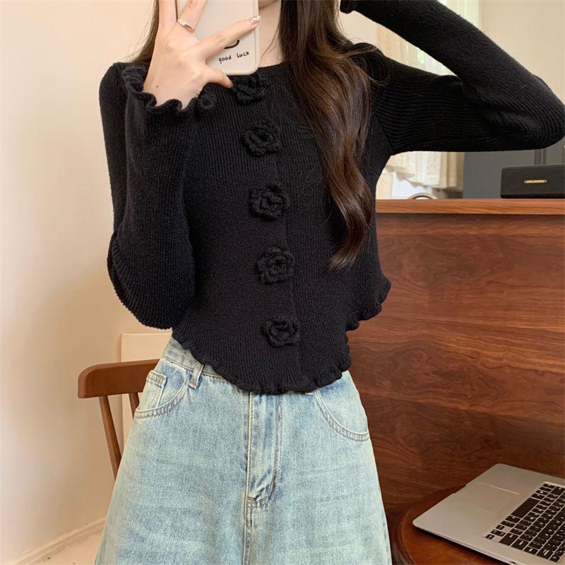 Product Introduction of Áo Len Hoa Hồng Ba Chiều Màu Đỏ, Dành Cho Nữ, Với Áo Khoác Selvedge Dây Áo Cardigan Dệt Kim, Phong Cách Mùa Thu Và Mùa Đông, Phong Cách Giáng Sinh Năm Mới, Ins Năm 2024, Áo Thời Trang Top Women 22