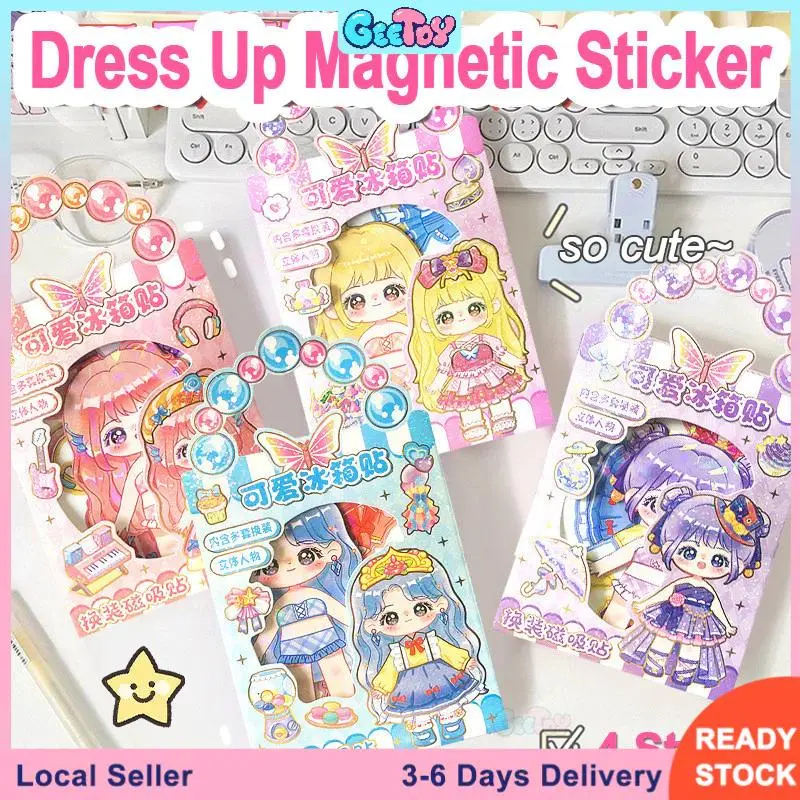 GeeToy 10set DIY Mainan Buatan Tangan Stiker Berdandan Putri Kartun Magnetik Kulkas untuk Anak-anak Kertas Perempuan