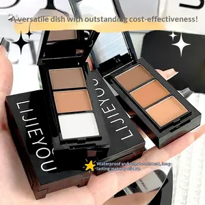 Tiga warna alis bubuk disk tahan air anti keringat tahan lama tidak berwarna hidung bayangan mata