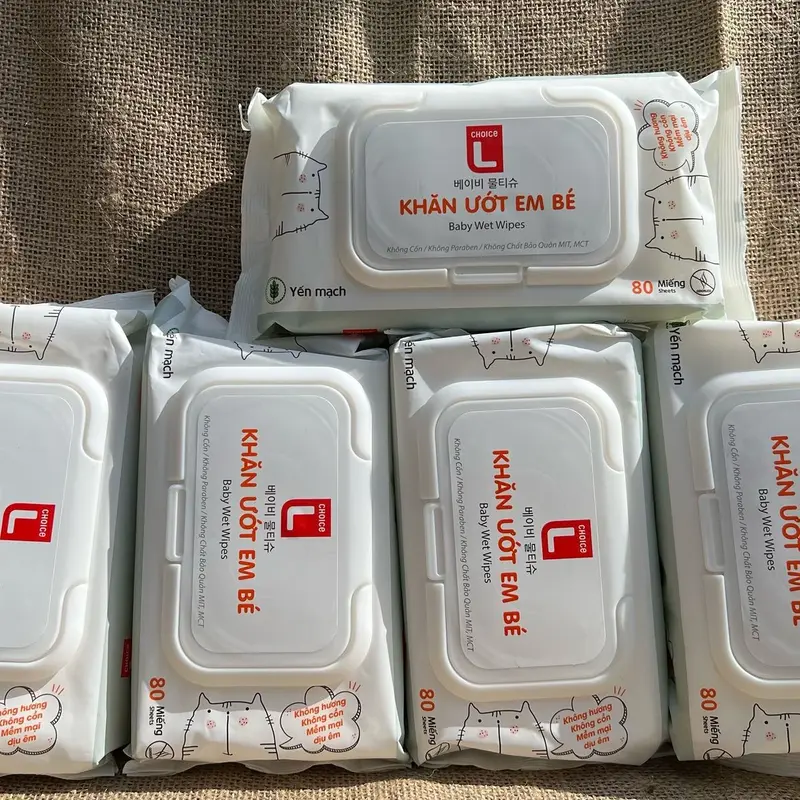 Combo 5 gói khăn ướt baby L choice 80 miếng.hương thơm yến mạch dịu nhẹ,an toàn cho bé 3