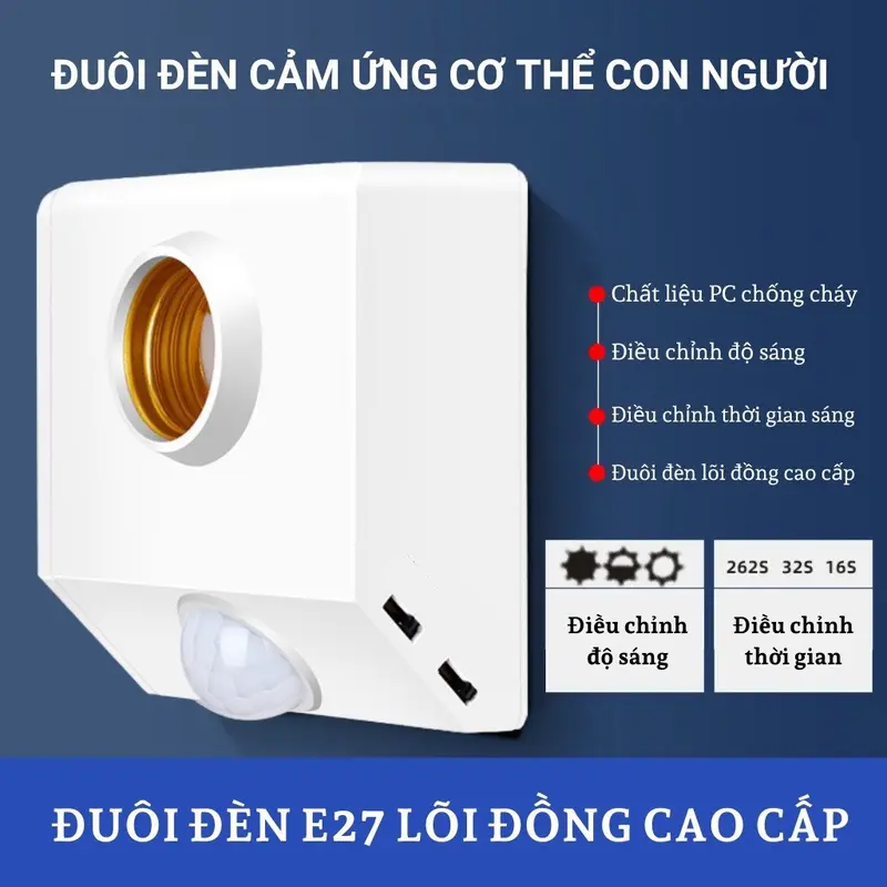 Đui Đèn E27 Cảm Biến Chuyển Động, Điều Chỉnh Được Thời Gian Và Chế Độ Sáng 1