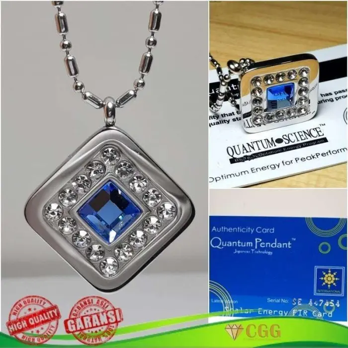 Bisa (COD) Kalung Quantum pendant asli kalung kesehatan liontin kotak biru safir
