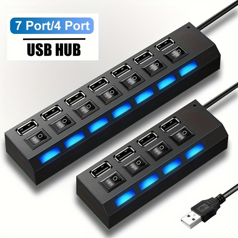  Hub USB 7 Cổng USB 3.0 và USB 2.0 Truyền dữ liệu cổng A với công tắc độc lập và đèn báo LED Bộ chia USB cho máy tính xách tay PC Chuột và Bàn Phím với quạt mini LED Ổ đĩa flash USB 