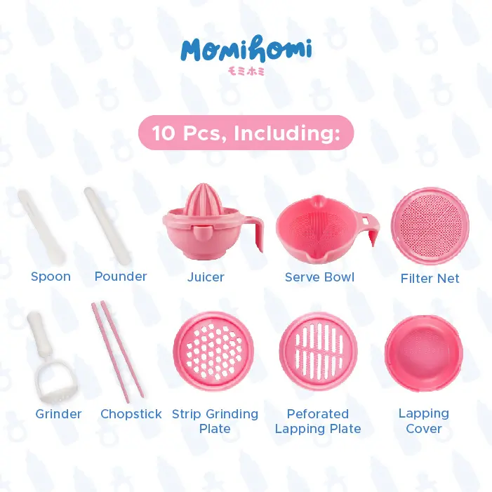 MOMI HOMI Baby Food Maker Grinding Bowl Alat Pembuat Makanan Bayi MPASI Anak set isi 10 pcs Mangkok Tempat Makan Pembuat Makanan Jus Buah Bayi Manual 10 IN 1 Biru 2