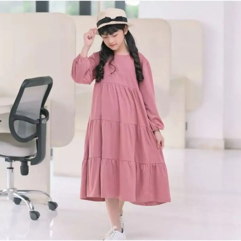 Longtunik anak perempuan 5-12 tahun/KATUN RAYON VISCOSE Polos Baju Dress