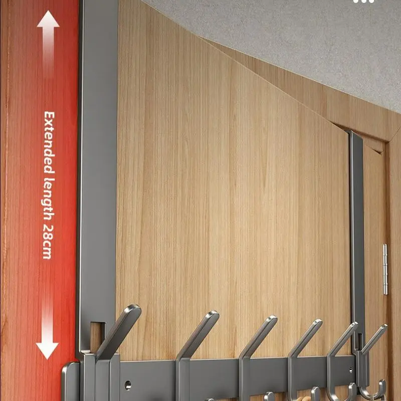 Wall Mounted Door Back Hanger, 1 Count Multifunctional Carbon Steel Door Hanger with 6/7 Hooks, Bathroom Storage Rack, Home Organizer 7