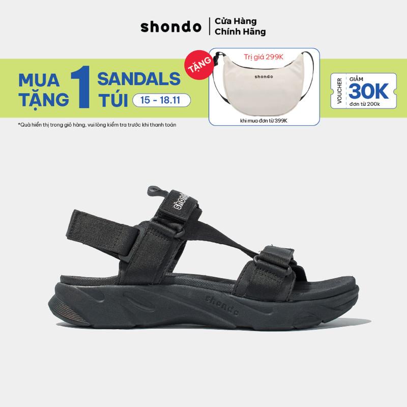 [Nên tăng 1 size] Giày Sandals Nam Nữ SHONDO F8 Thời Trang, Êm, Nhẹ, Đi Học Đi Chơi Full Đen F8M1111