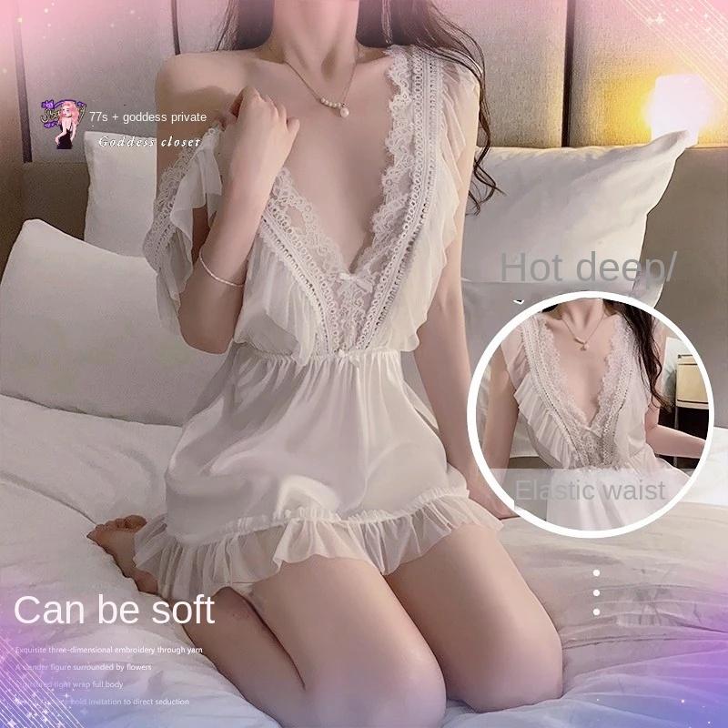 Bộ Váy Ngủ Cho Nữ Chất Liệu Lụa Lạnh Gợi Cảm Và Dễ Thương Đồ Ngủ Satin Ren Hở Lưng Chữ V Sâu Eo Co Giãn Váy Ngủ Sling Bộ Quần Áo Mặc Nhà Bó Sát Eo Mastering Không Rút Hệ Thống Nhập Vai Women Dress Đầm Ngủ Voi Voan Thun