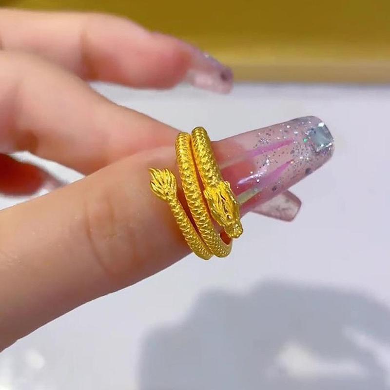 Dragon-Shaped Coiled Dragon Ring Exquisite Gift -Plated Adjustable Dragon Ring Women Jewelry Swinging Tail Dragon Ring for Gift For Women Gift For 6