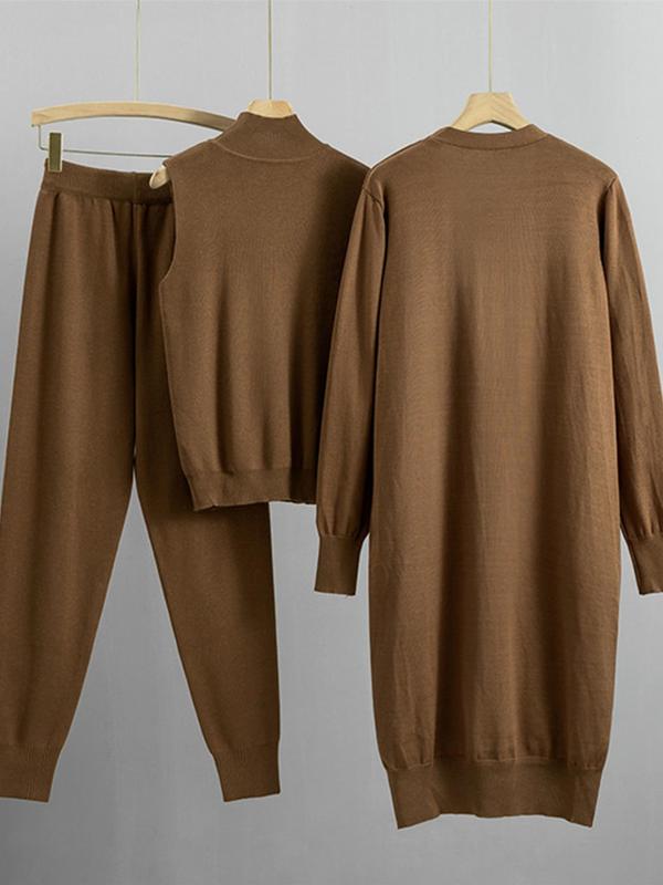 Women's Solid Color Open Front Cardigan & Drawstring Waist Pocket Pants & Mock Neck Tank Top Knit Set, Casual Fashion Cozy Three-piece Outfits for Daily Outdoor Wear, Women Clothes for Fall & Winter 1