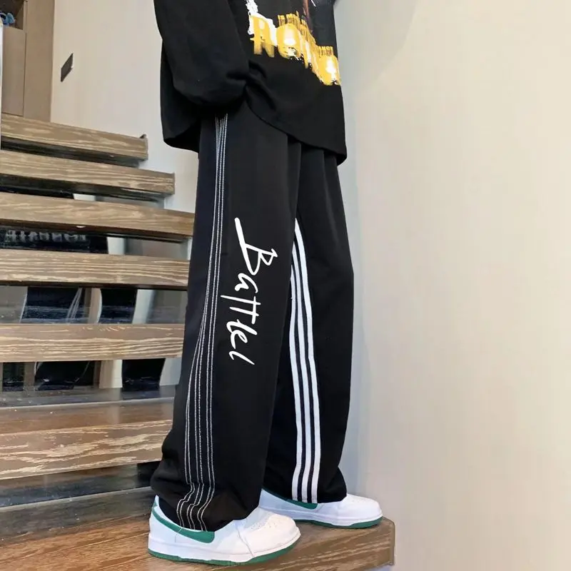 Summer New Striped Pants American High Street Fashion Fashion Brand Loose Ins Casual Pants Straight Sports Pants Trousers Menswear Man Lingerie Tractor
