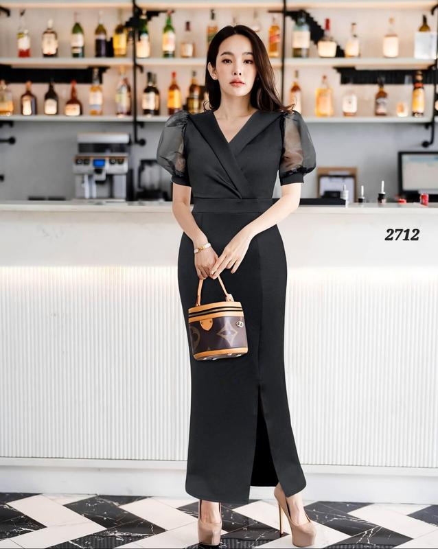 Joanne Fashion - Dress Panjang Wanita Mewah Casual Formal Kekinian Korean Style Bahan Scuba Lembut Premium Terbaru (2712) 3