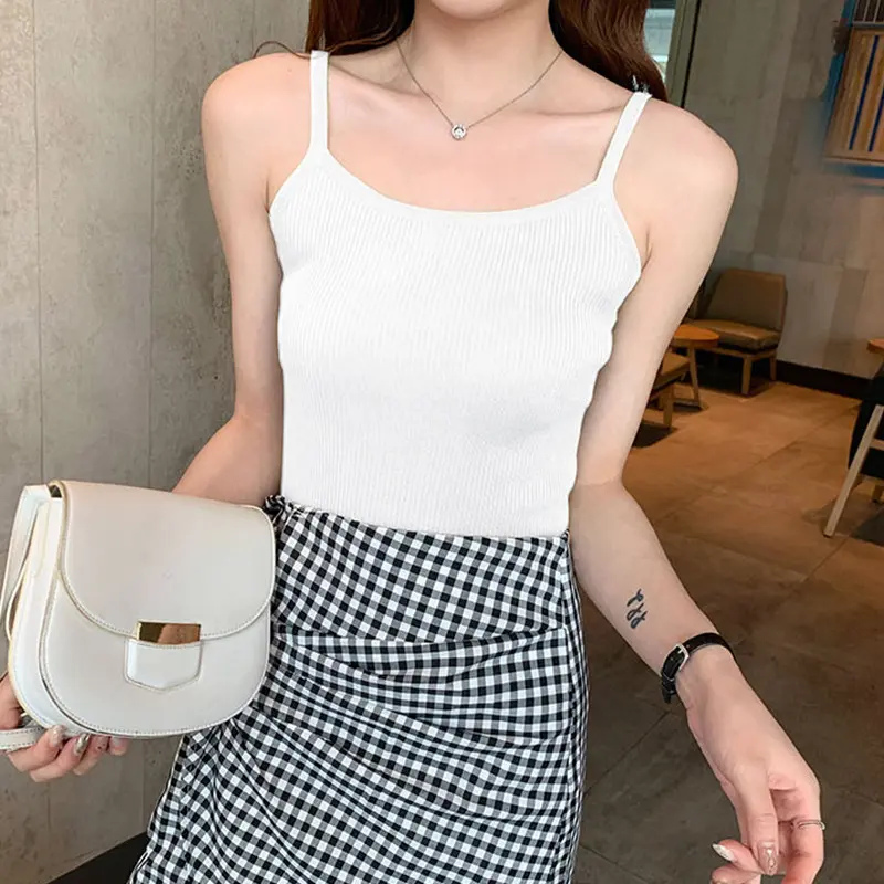 Versatile Sexy Knitted Camisole for Women, Korean Style, Thin Ice Silk, Beautiful Back, Sleeveless, Inner Wear, Trendy Top