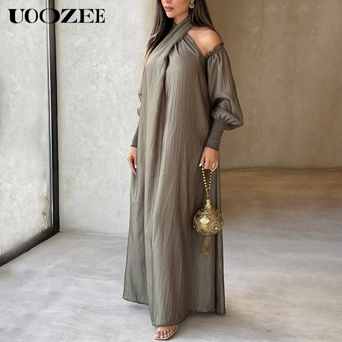 Loose Solid Color Long Sleeves Maxi Dresses