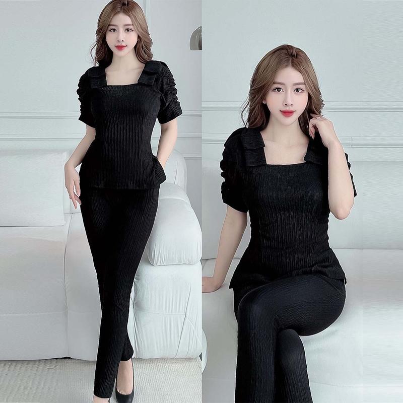 đồ bộ trung niên cho mẹ mặc nhà, quần áo nữ 40 50 tuổi, đồ bộ thun nữ quần dài vải thun xốp - CN150 Women giặt bằng nước lạnh thường bộ ngủ