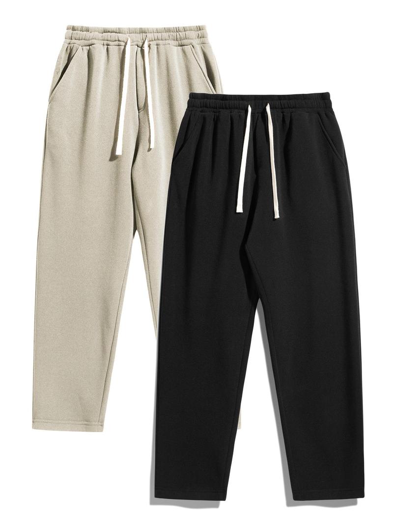 Product Introduction of Men's Solid Thermal Lined Drawstring Waist Pants, Casual Comfy Regular Fit Straight Leg Trousers for Fall & Winter, Men's Bottoms for Daily Wear 1