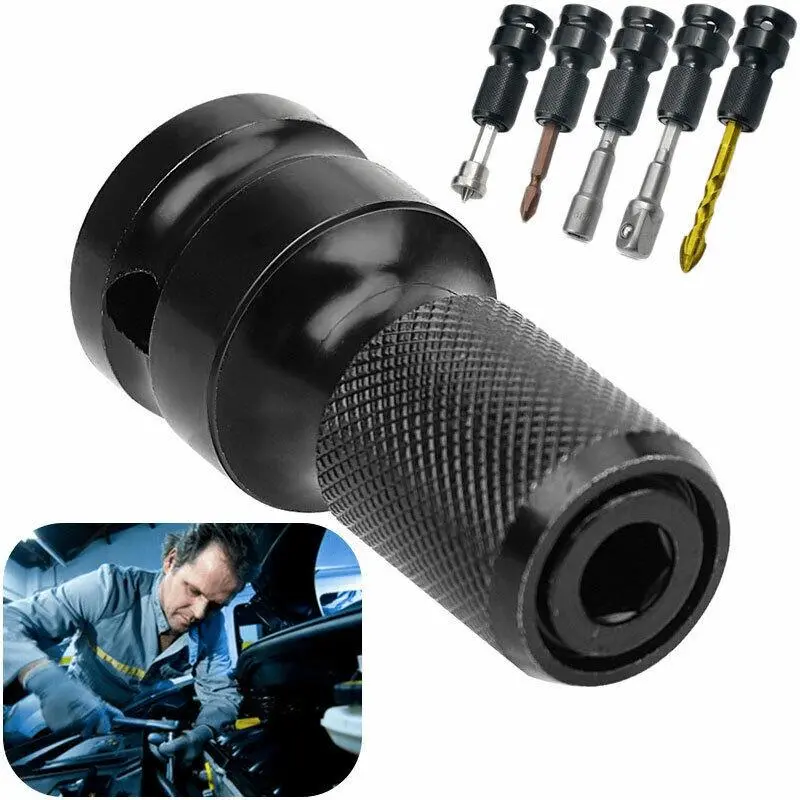 Electric Wrench Conversion Head, Hexagonal 1/2 Turn 1/4 Batch Head Conversion Head, Wind Cannon Telescopic Spring Sleeve Adapter