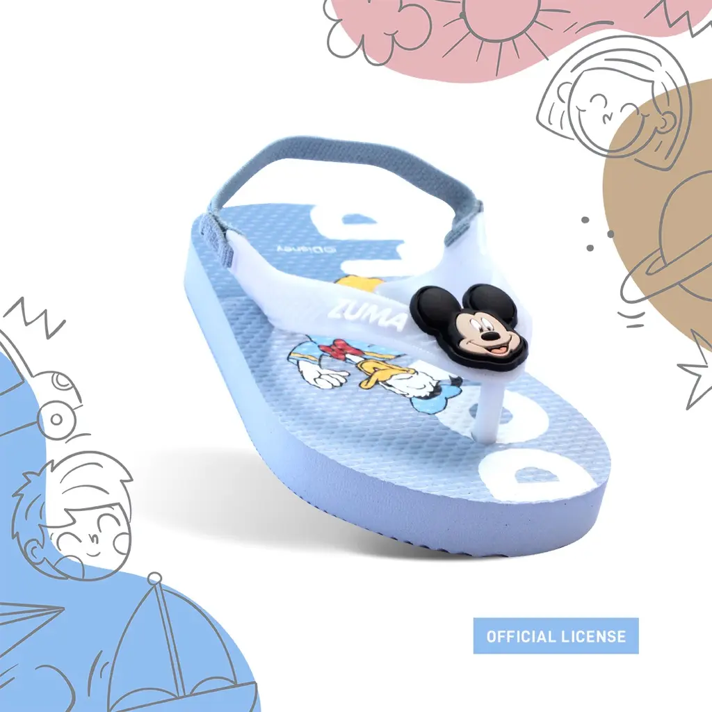 Zuma Baby x Mickey & Friends Blue, Sandal Jepit Bayi Karet Tali Belakang, Biru