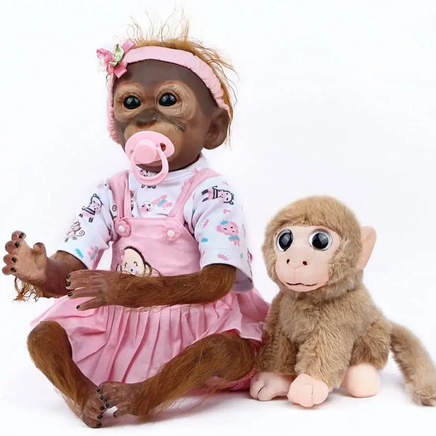 20 Inch Cute Monkey Reborn Doll without Stuffed Monkey, Soft Flexible Monkey Doll with Clothes, Reborn Dolls, Best Birthday Festival Companion Gift, Christmas Gift, Stocking Filler
