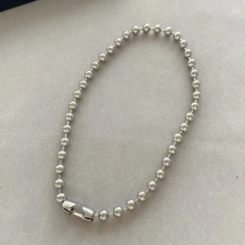 Vòng Cổ Bóng Lớn Cho Nữ, Trang Sức Punk, Hạt Hợp Kim 7.5Mm, Dây Chuyền Xương Đòn, Vòng Cổ Liên Kết, Quà Tặng Cho Nam Và Nữ 5